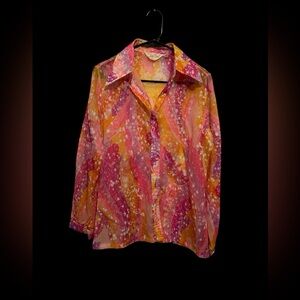 Neon Retro 70’s Button Down Shirt Vintage